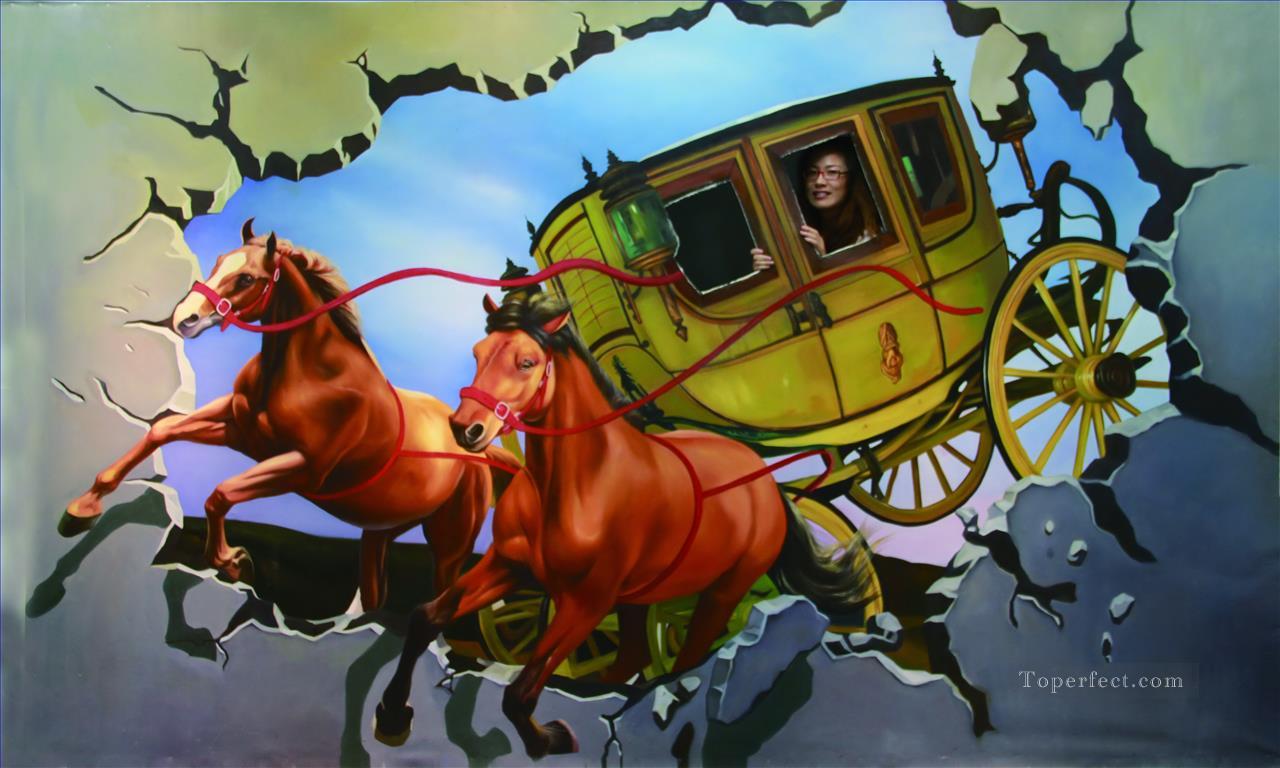 Chinese girl in carriage 3D Oil Paintings